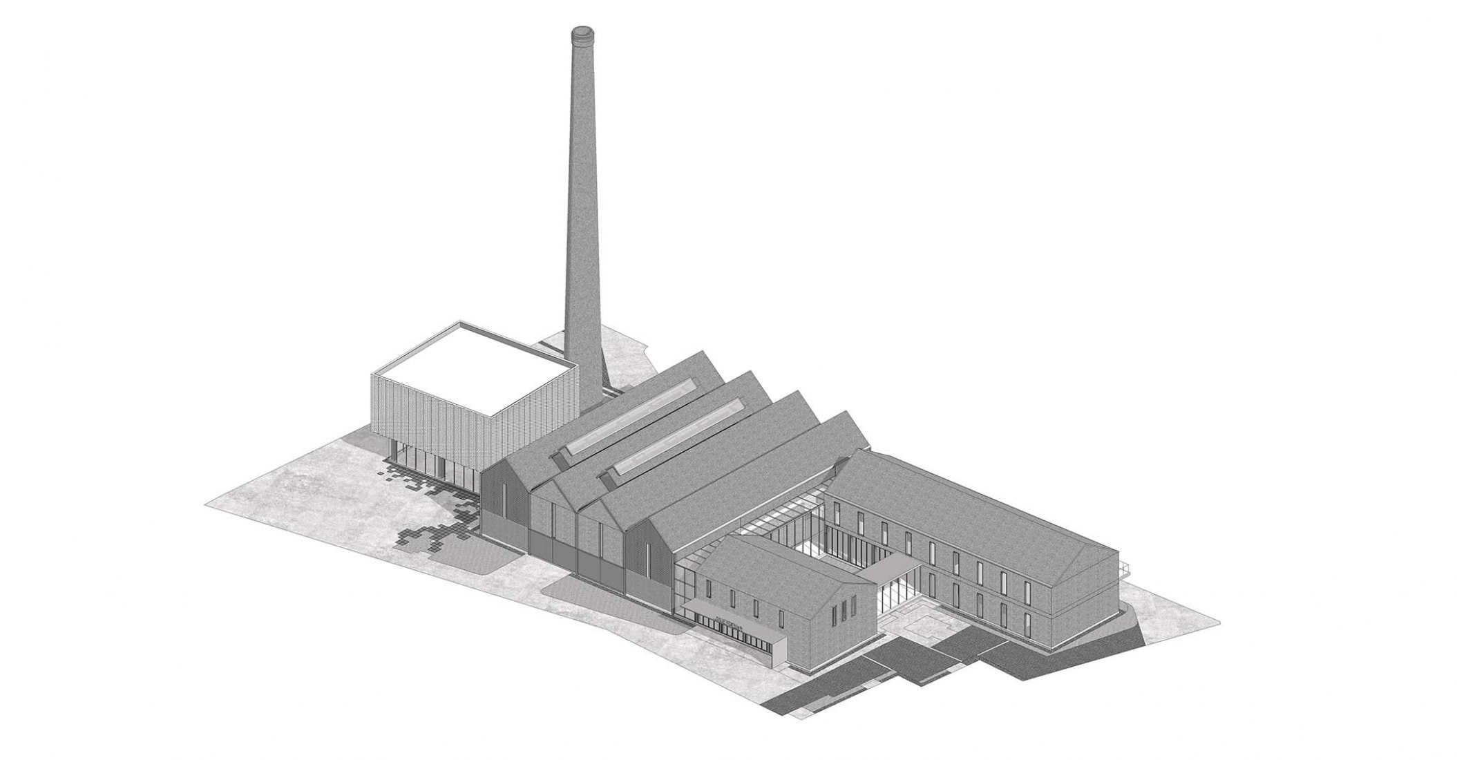 Axonométrica edificio 1. Antigua factoria como nuevo centro cultural por And Studio.
