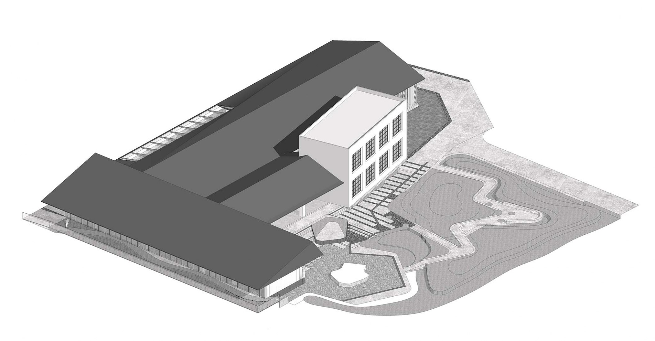 Axonométrica edificio 3. Antigua factoria como nuevo centro cultural por And Studio.