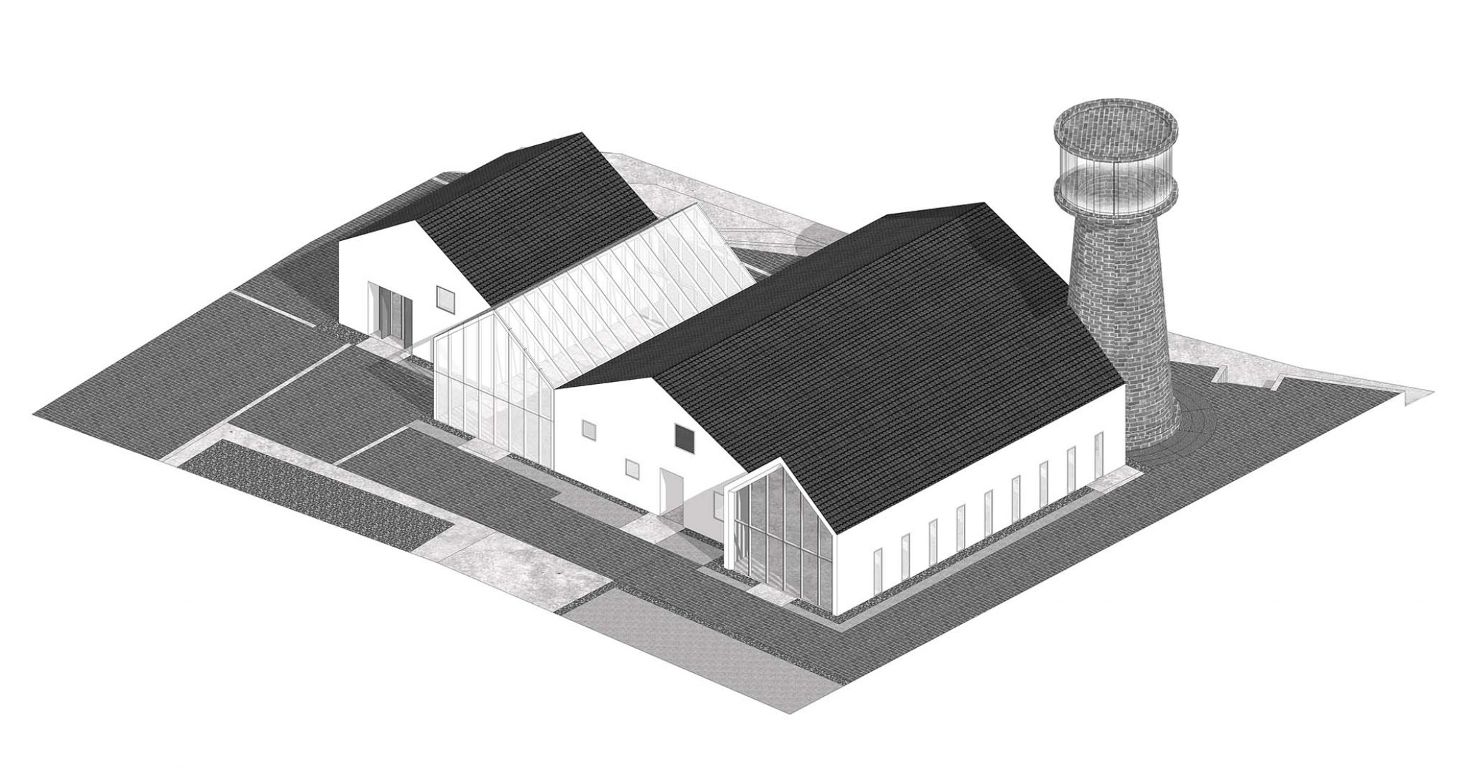 Axonométrica edificio 5. Antigua factoria como nuevo centro cultural por And Studio.