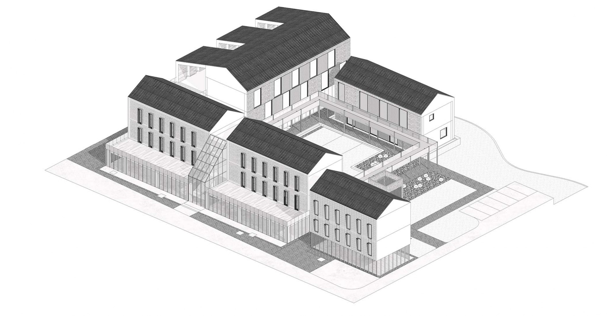 Axonométrica edificio 7. Antigua factoria como nuevo centro cultural por And Studio.