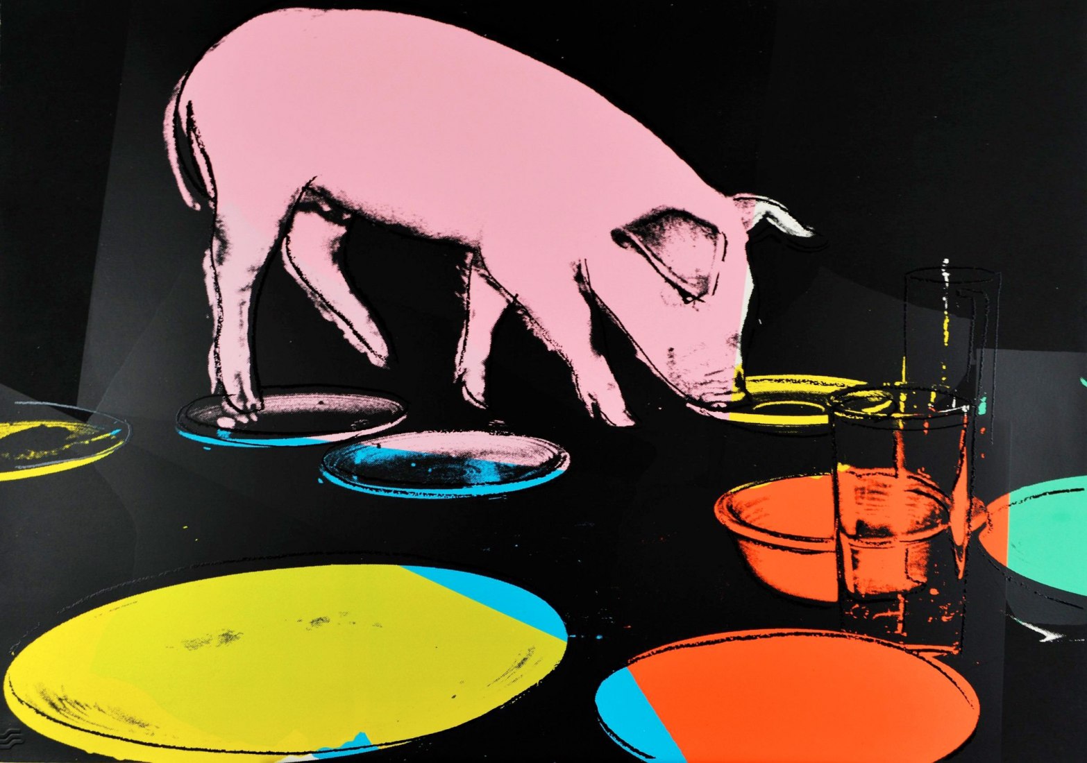 Andy Warhol, Fiesta pig, 1979. Serigrafía sobre papel. Exposición en el Mott Community College.