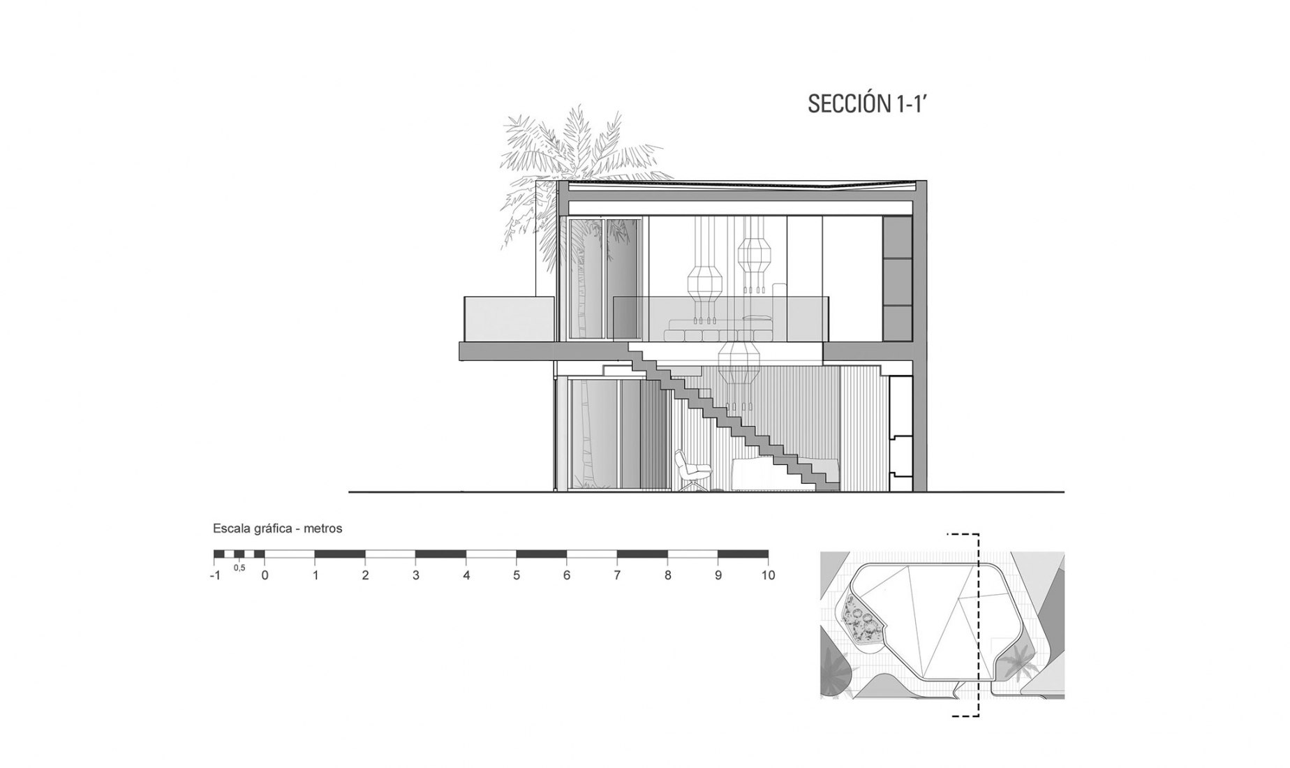 Section 1-1'. A Room at 3 meters by WOHA by Antonio Maciá