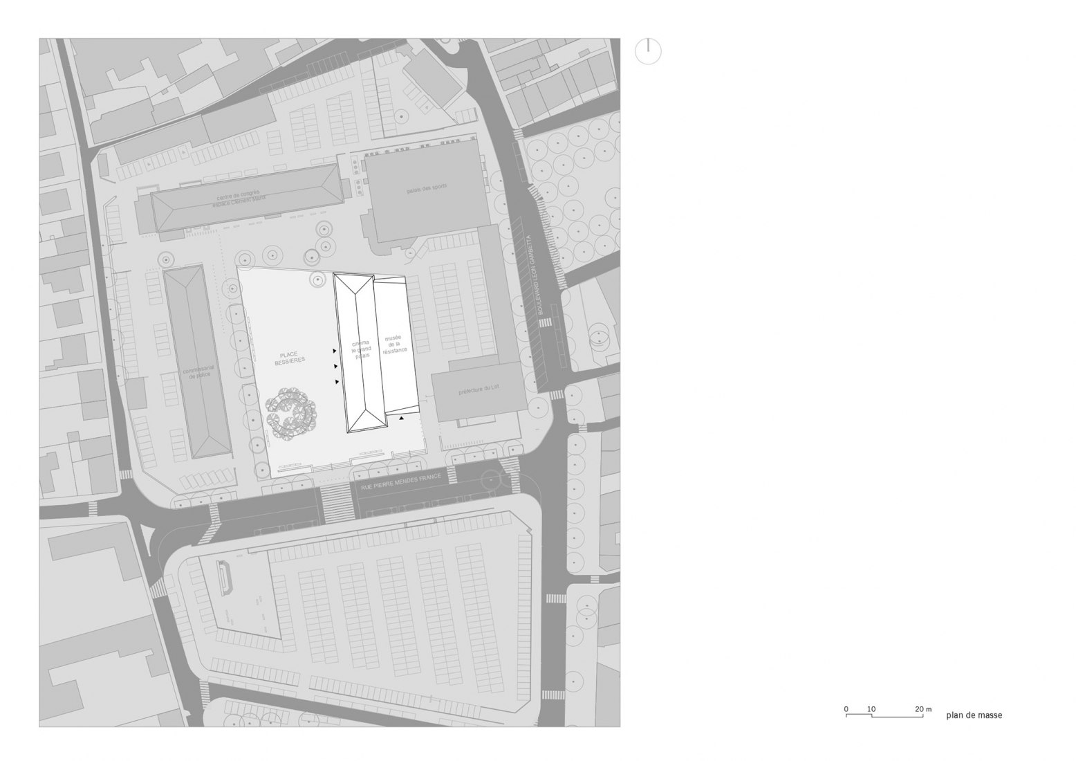 Site plan. The cinema "Grand Palais" in Cahors by Antonio Virga