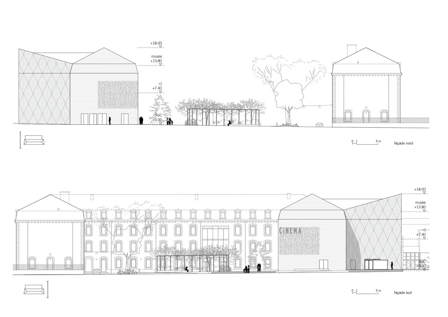 Elevations north and south. The cinema "Grand Palais" in Cahors by Antonio Virga 