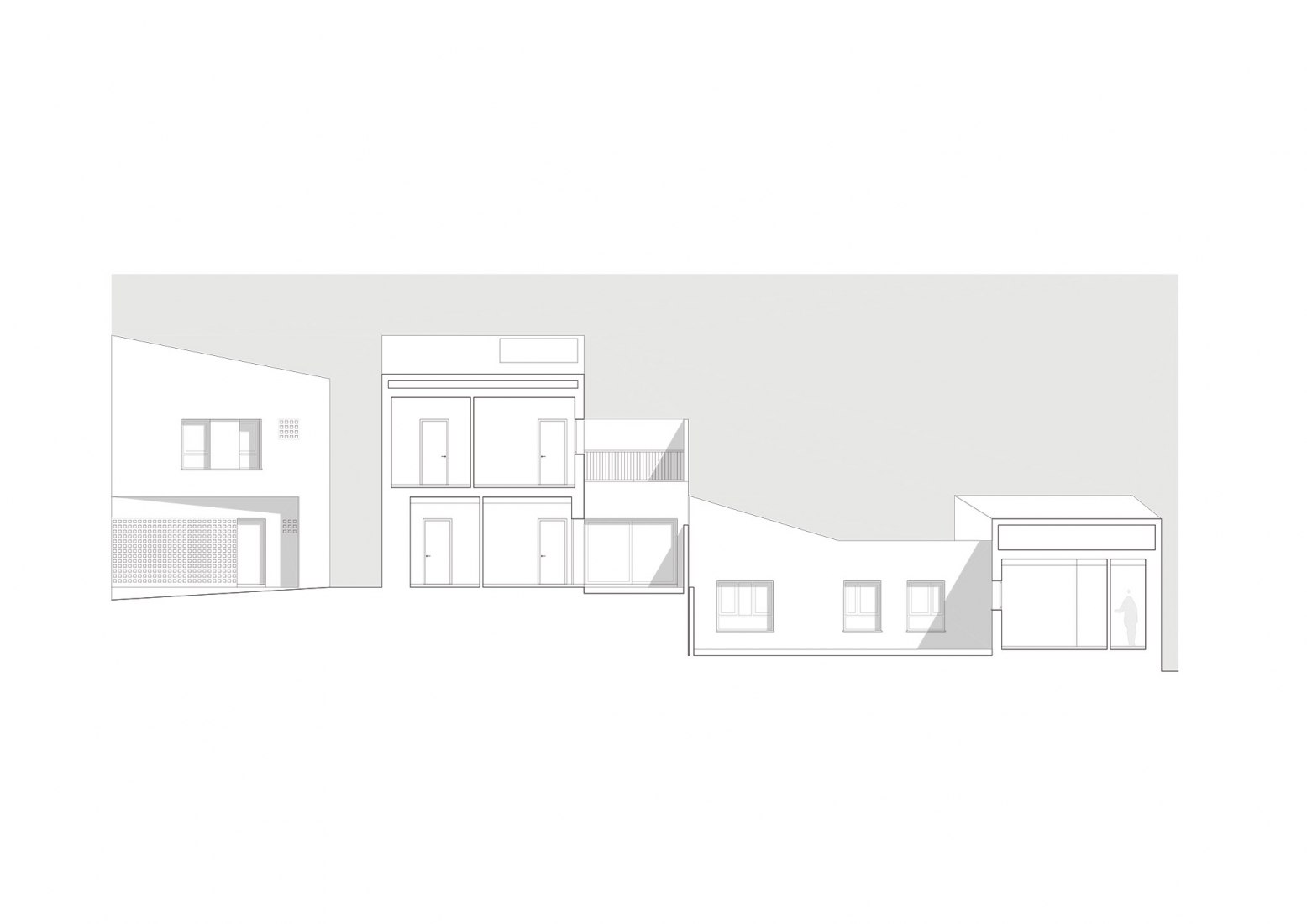 3vpp - Alzado + Sección del edificios 2. 3 + 2 Viviendas de Promoción Pública por Antonio Holgado Gómez
