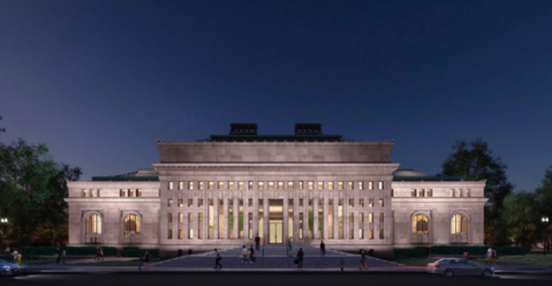 A rendering showing the exterior of Carnegie Library with Apple as a tenant. 