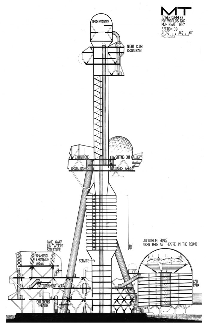 Archigram (Peter Cook), Montreal Tower EXPO 67, 1963 © Deutsches Architekturmuseum