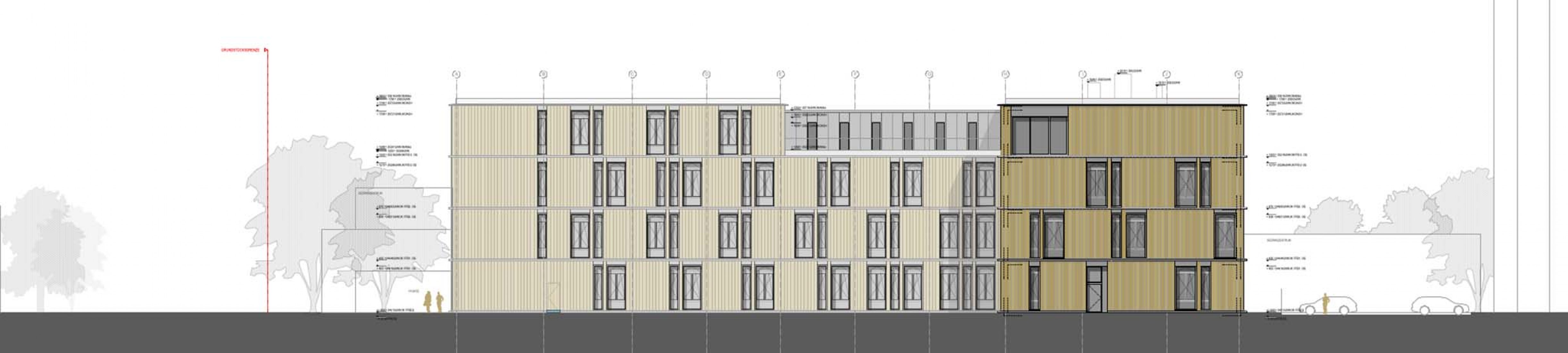 Alzado. Centro de formación y perfeccionamiento para instaladores eléctricos por archis Architekten + Ingenieure GmbH, Luis Machuca & Asociados