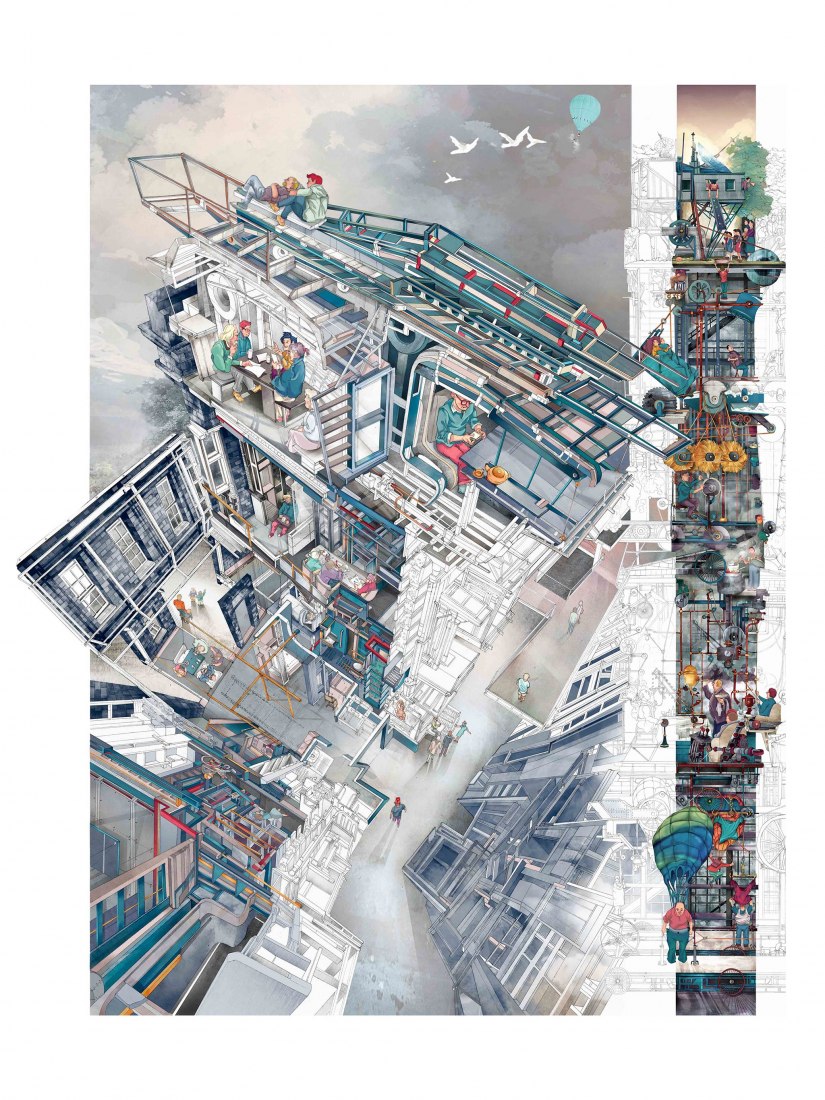 WINNER of the Architecture Drawing Prize. Memento Mori: A Peckham Hospice Care Home by architecture student Jerome Xin Hao Ng (UK). Image courtesy of © WAF 2017