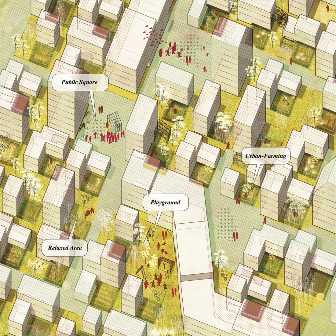 Site illustration of The Sunflower Houses by Arenas Basabe Palacios Architects.