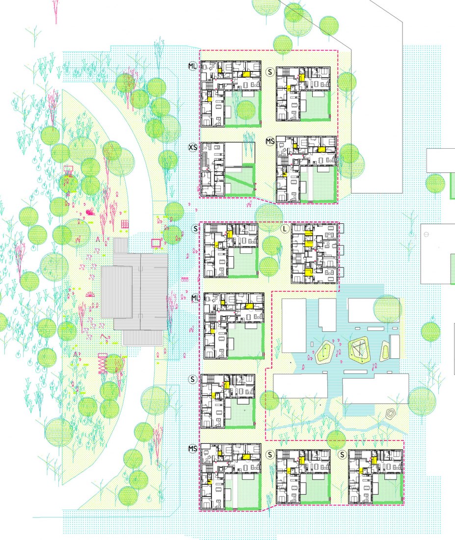 Site plan of The Sunflower Houses by Arenas Basabe Palacios Architects.
