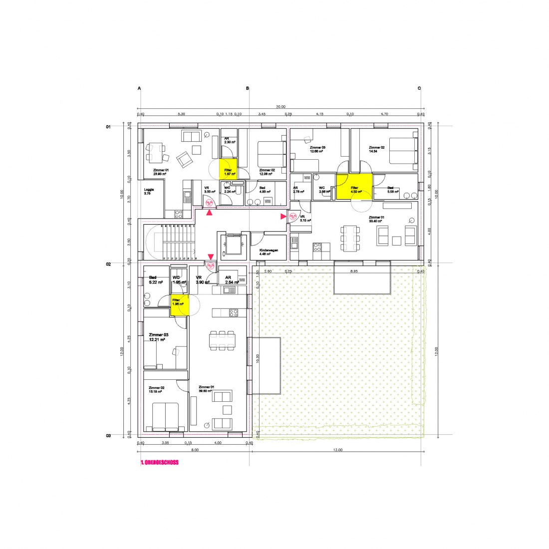 Ground floor plan of The Sunflower Houses by Arenas Basabe Palacios Architects.