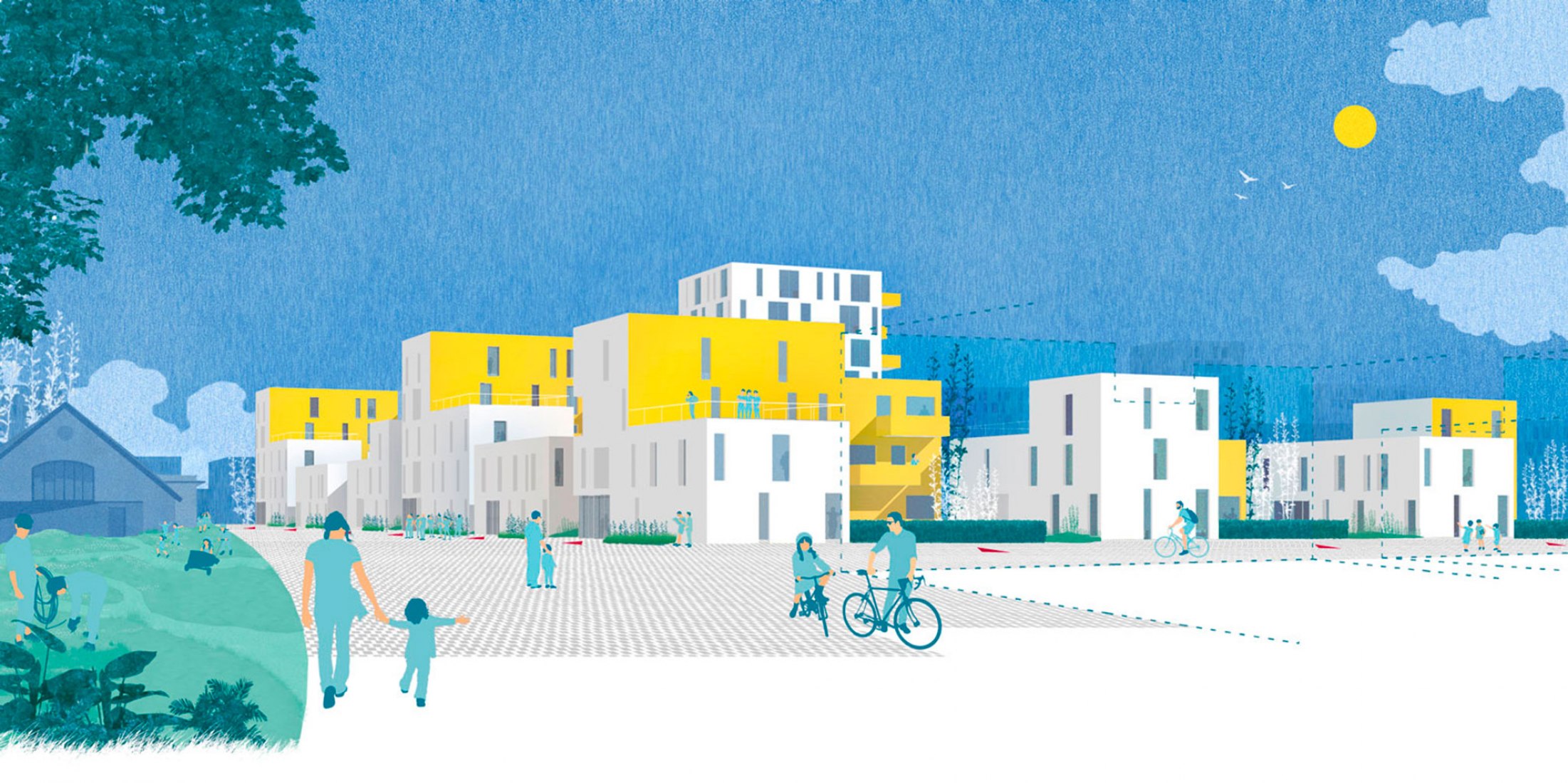 Illustration of The Sunflower Houses by Arenas Basabe Palacios Architects.