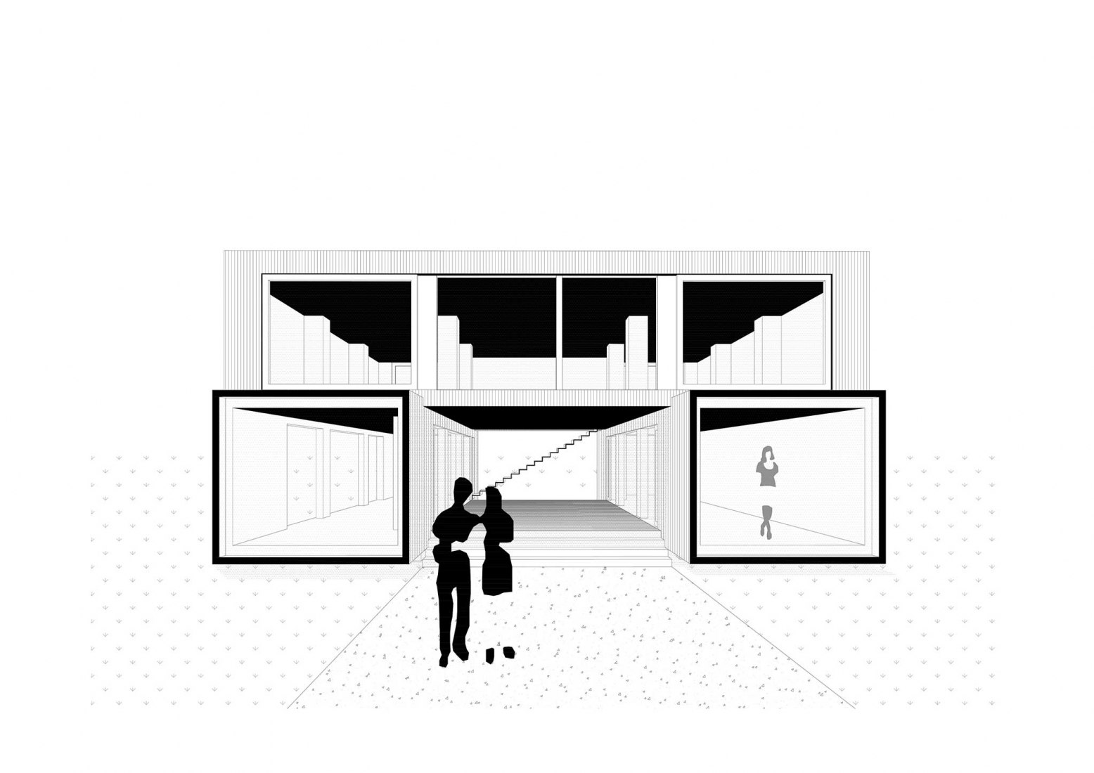 Front view. ARK – showroom for GAB by Ark-shelter.