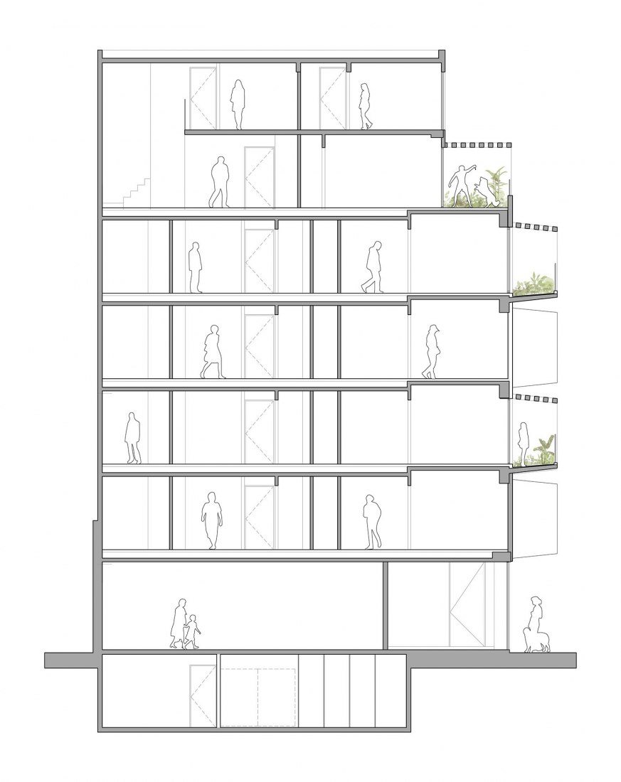 Sección. Edificio M 5605 por Arqtipo.