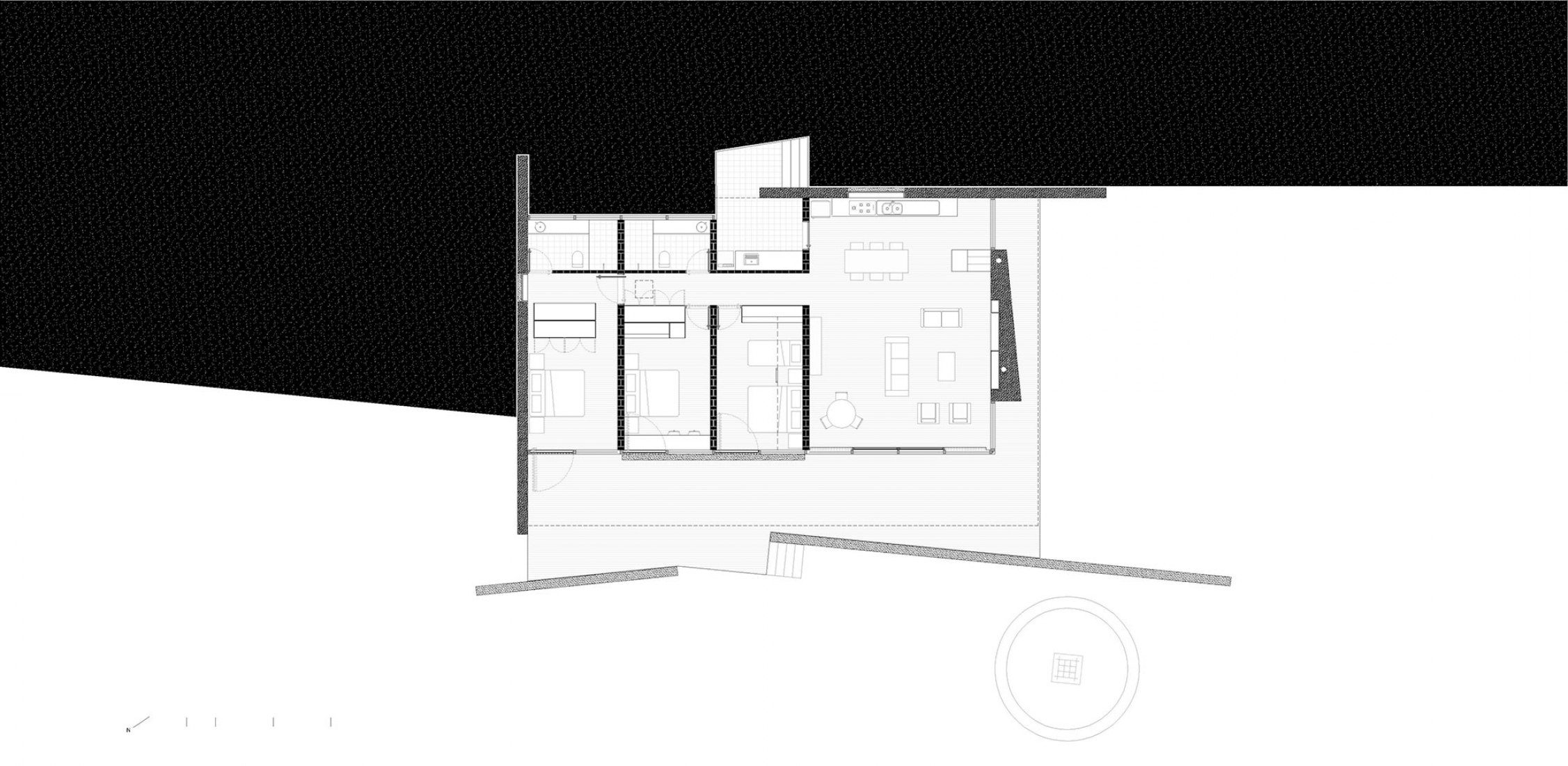 Plano de planta. Casa en Cunha por Arquipélago Arquitetos.