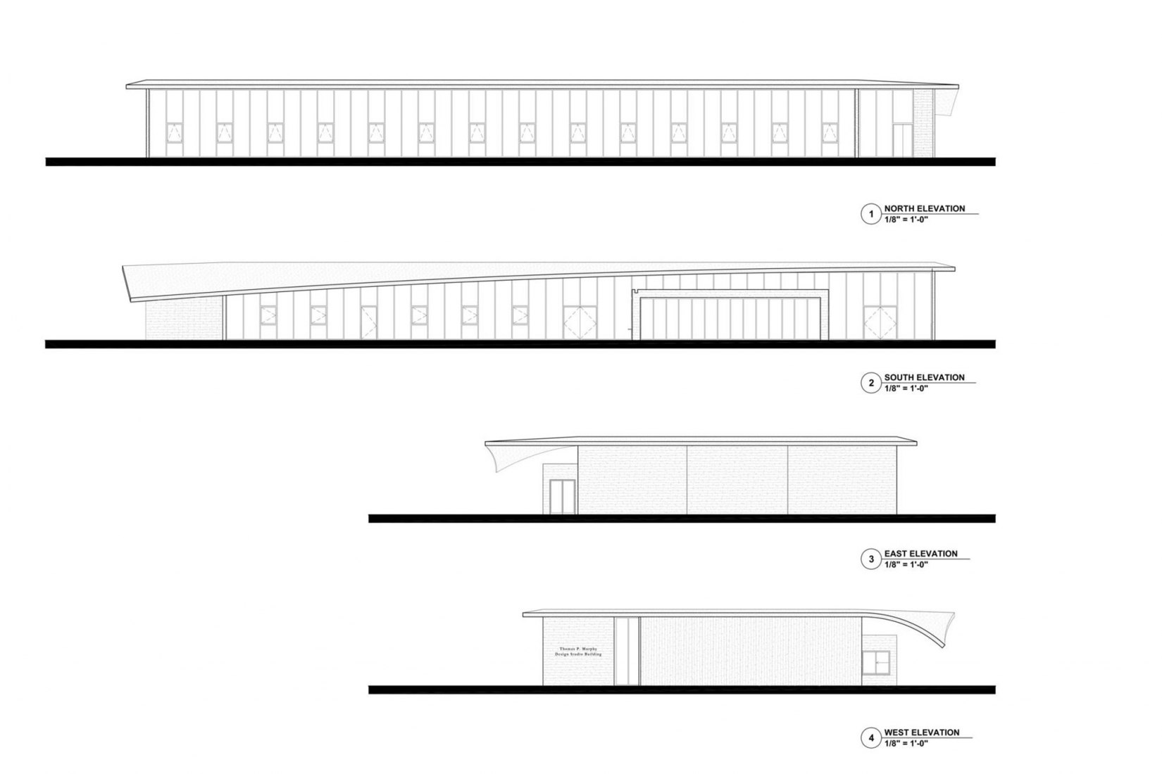 Alzados. Thomas P. Murphy Studio Building for the University of Miami School of Architecture by Arquitectonica.