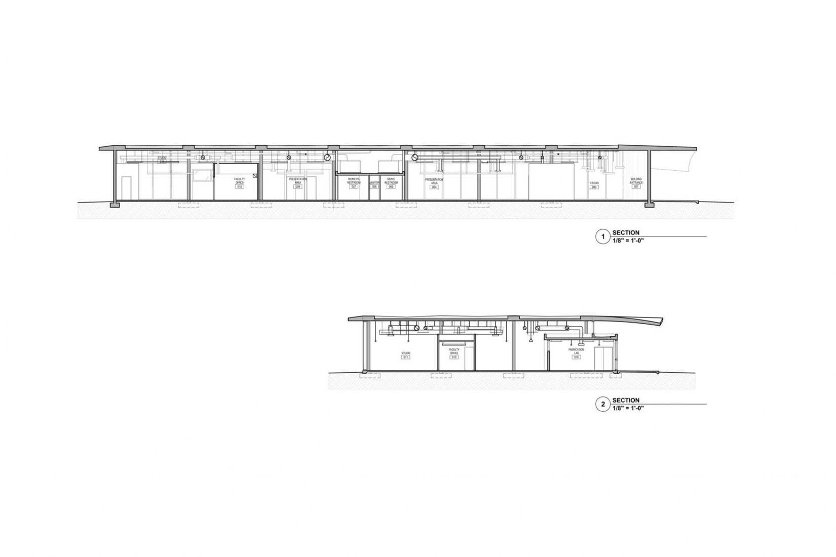 Secciones. Thomas P. Murphy Studio Building for the University of Miami School of Architecture by Arquitectonica.