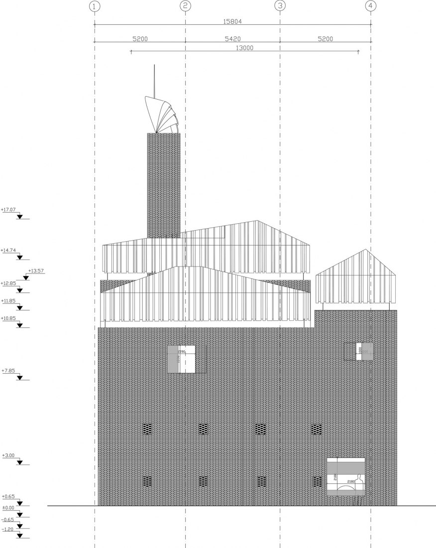 Side elevation. Argo Contemporary Art Museum & Cultural Centre by Ahmadreza Schricker Architecture North - ASA North.