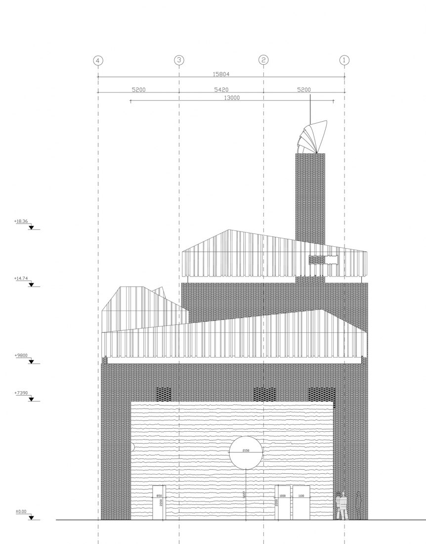 Side elevation. Argo Contemporary Art Museum & Cultural Centre by Ahmadreza Schricker Architecture North - ASA North.