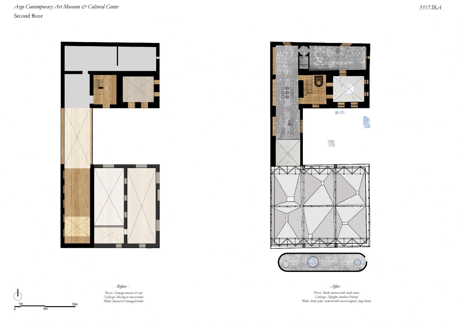 Before and after plans. Argo Contemporary Art Museum & Cultural Centre by Ahmadreza Schricker Architecture North - ASA North.