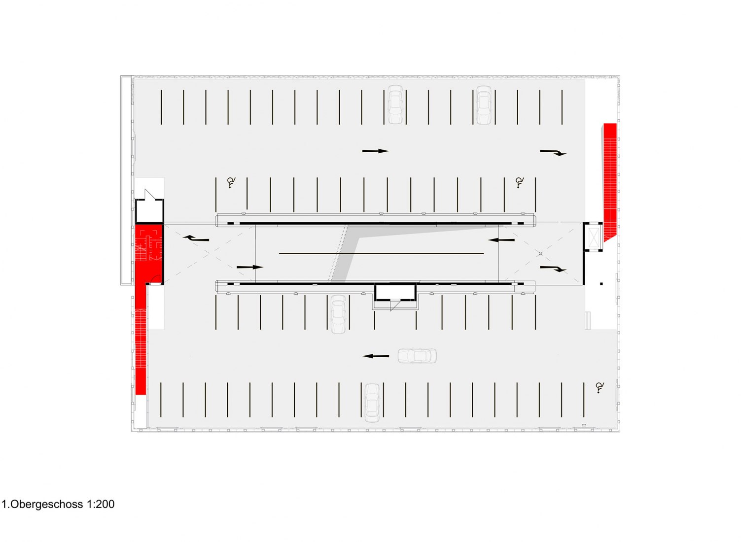 Plano primera planta. Aparcamiento energético por asp Architekten.