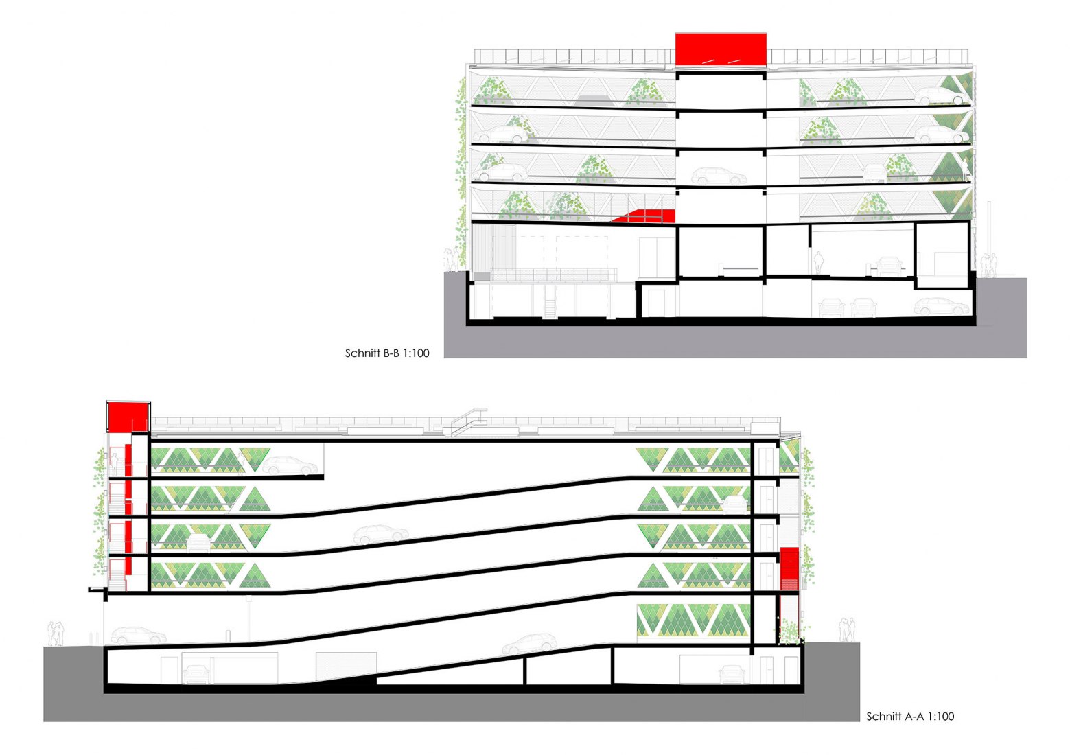 Secciones. Aparcamiento energético por asp Architekten.