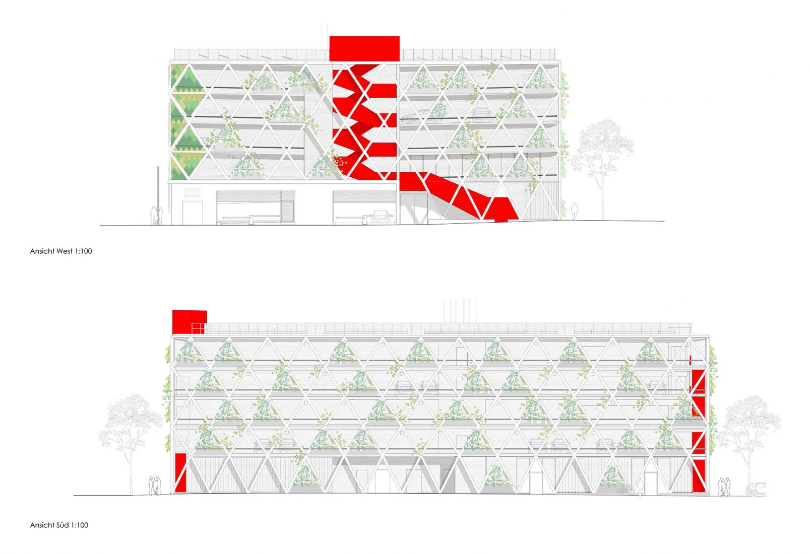 Alzados. Aparcamiento energético por asp Architekten.