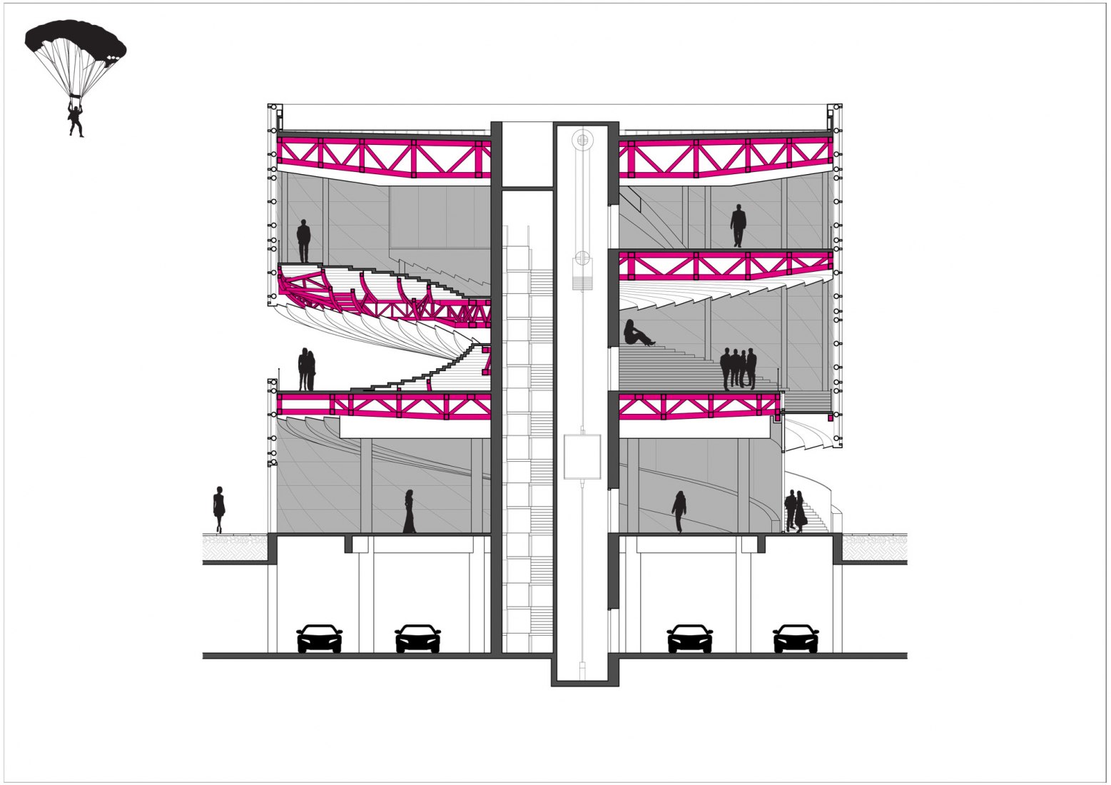 Sección. Heli-stage, el nuevo epicentro del complejo comercial CTC por Studio ATAH. Cortesía de Studio ATAH