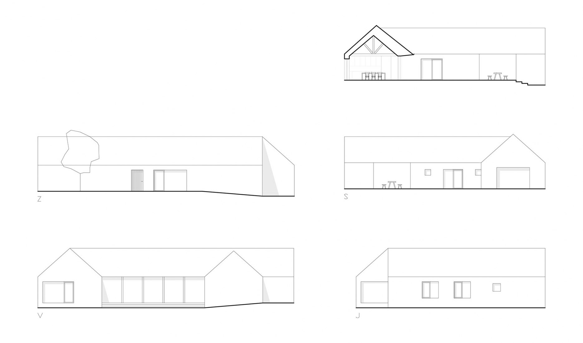 Secciones. Casa familiar de Bohemia del sur por Atelier 111 Architekti.