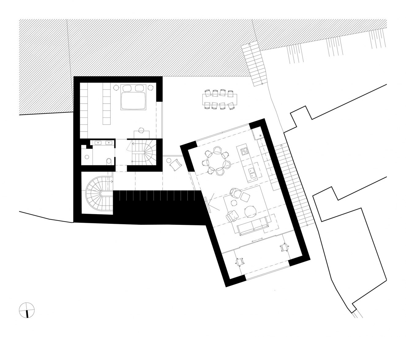 Plano de planta primera. Casa unifamiliar en Jinonice por Atelier 111 arquitectos.