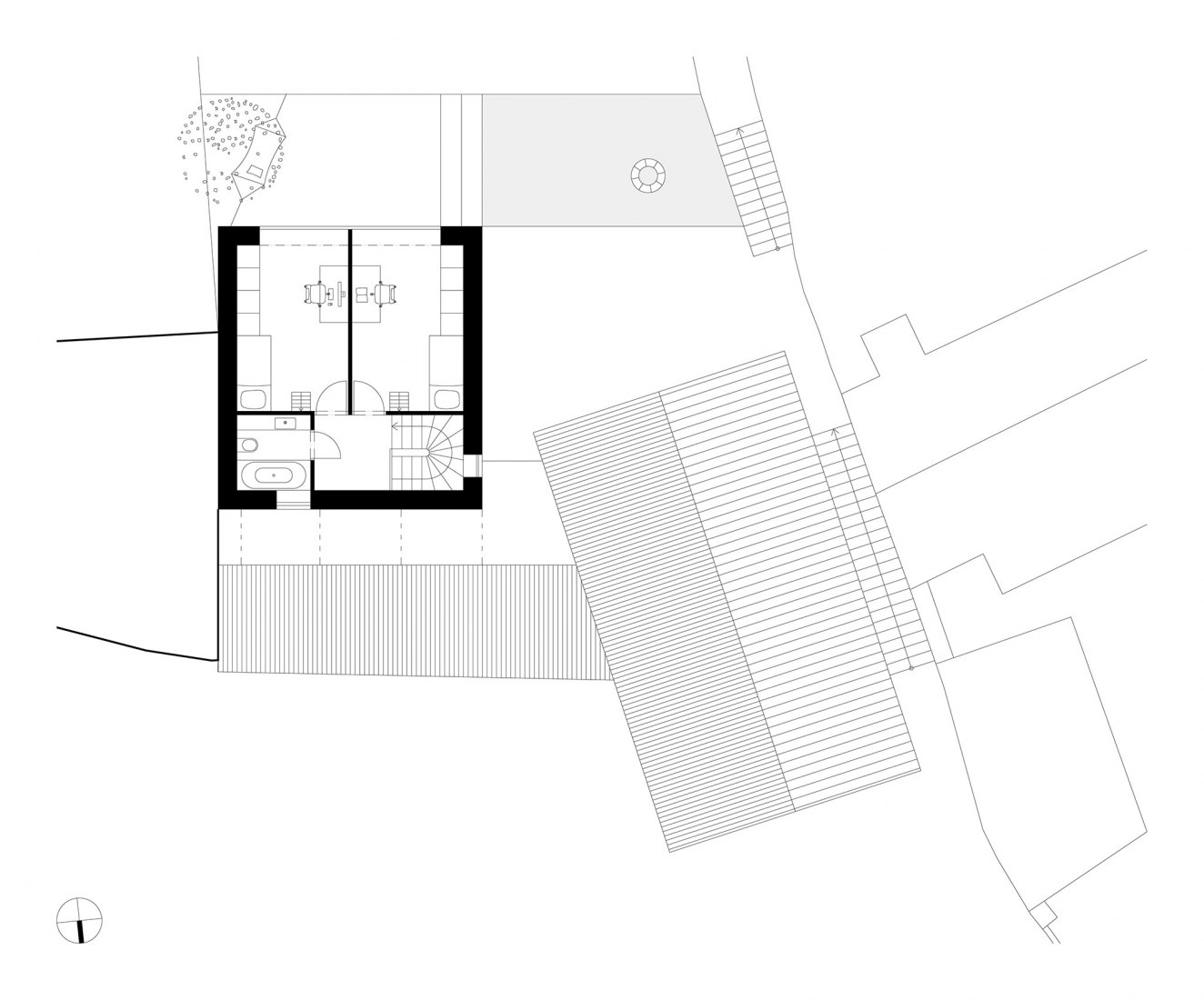 Plano de planta segunda. Casa unifamiliar en Jinonice por Atelier 111 arquitectos.