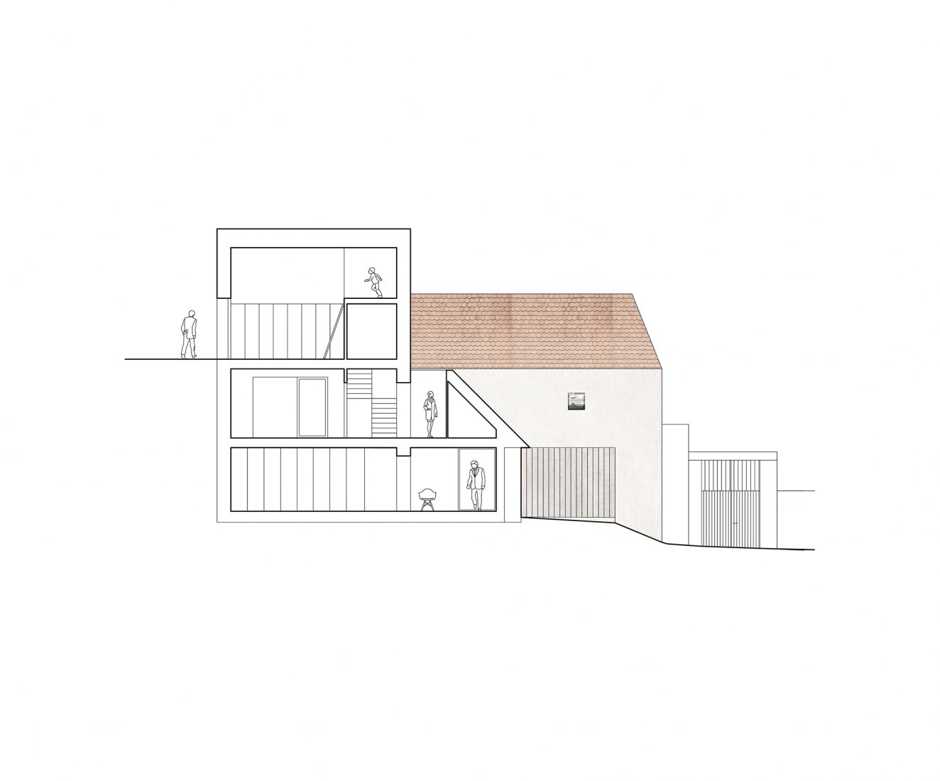 Sección. Casa unifamiliar en Jinonice por Atelier 111 arquitectos.