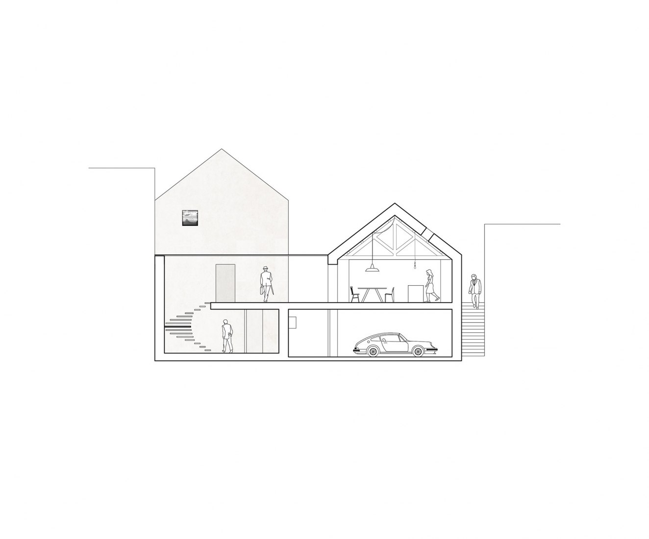 Sección. Casa unifamiliar en Jinonice por Atelier 111 arquitectos.