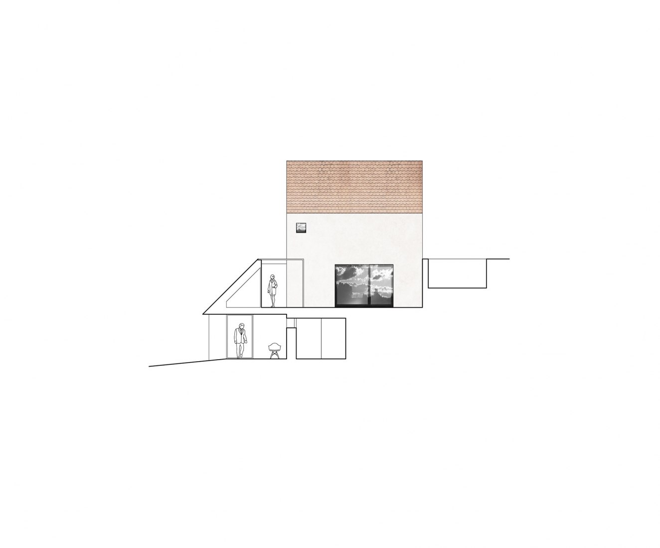 Sección. Casa unifamiliar en Jinonice por Atelier 111 arquitectos.