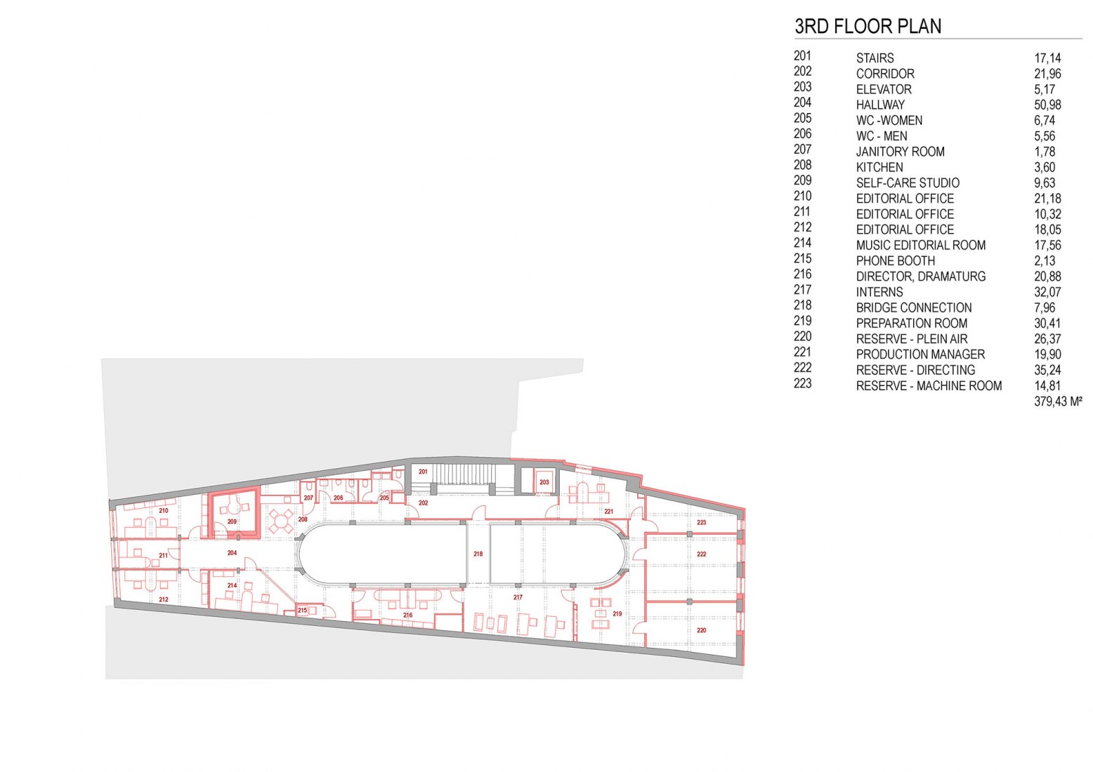 Plano de planta tercera. Nueva sede de la Radio Checa de Olomouc por Atelier 38.