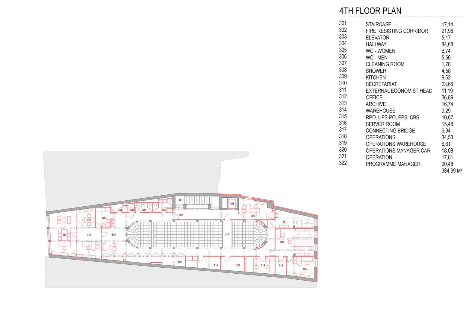Plano de planta cuarta. Nueva sede de la Radio Checa de Olomouc por Atelier 38.