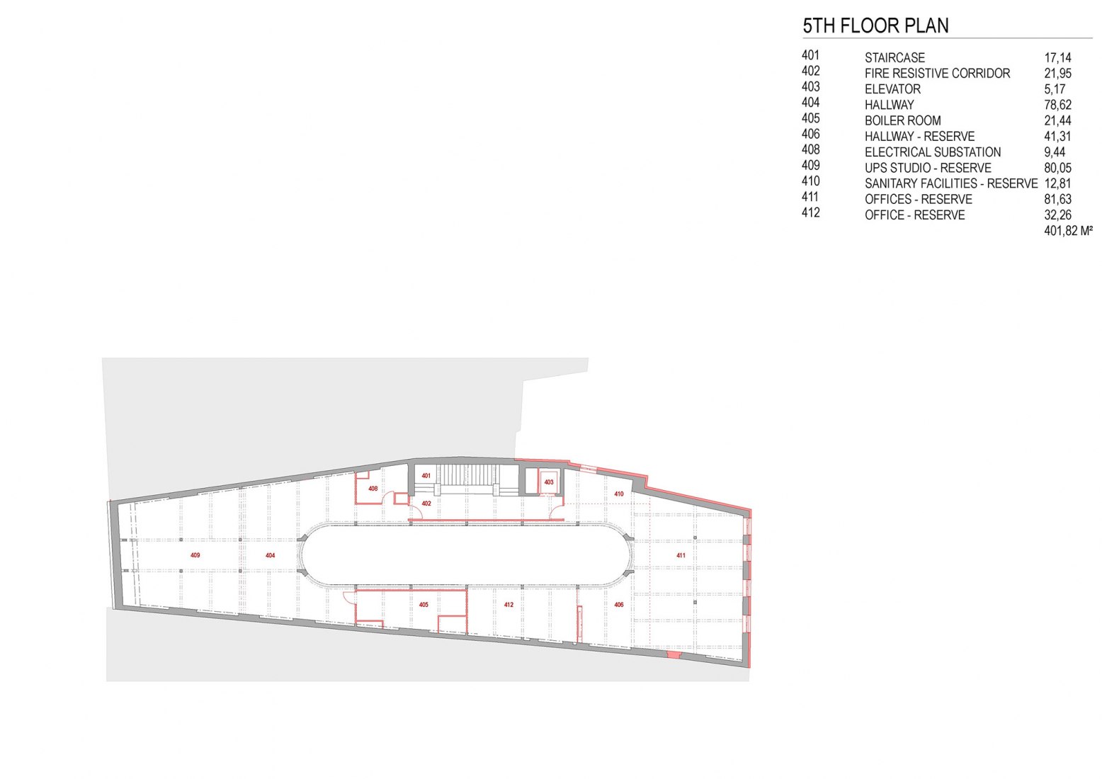 Plano de planta quinta. Nueva sede de la Radio Checa de Olomouc por Atelier 38.