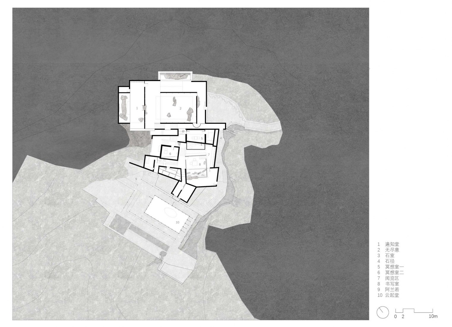 Ground floor plan. Golden Ridge Upper-cloister in Aranya Golden Mountain by Atelier Deshaus.