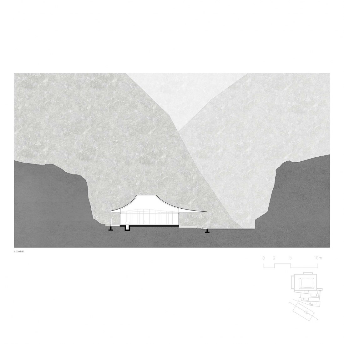 Section. Golden Ridge Upper-cloister in Aranya Golden Mountain by Atelier Deshaus.