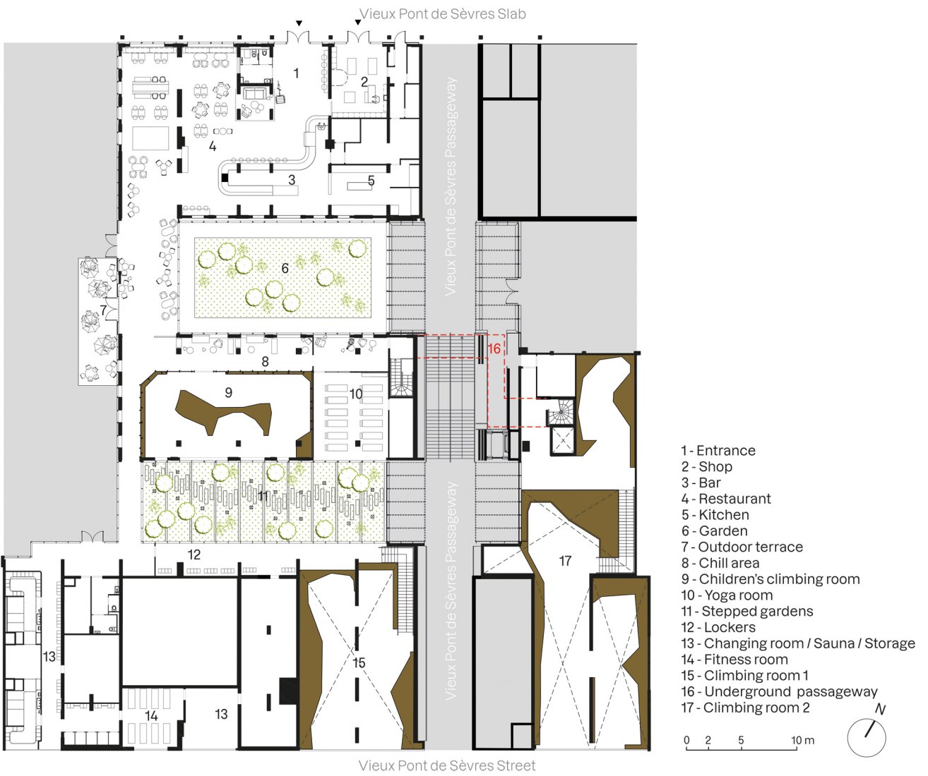 Ground floor. Restructuring of the Vieux Pont de Sèvres public passageways and climbing complex by Atelier du Pont.