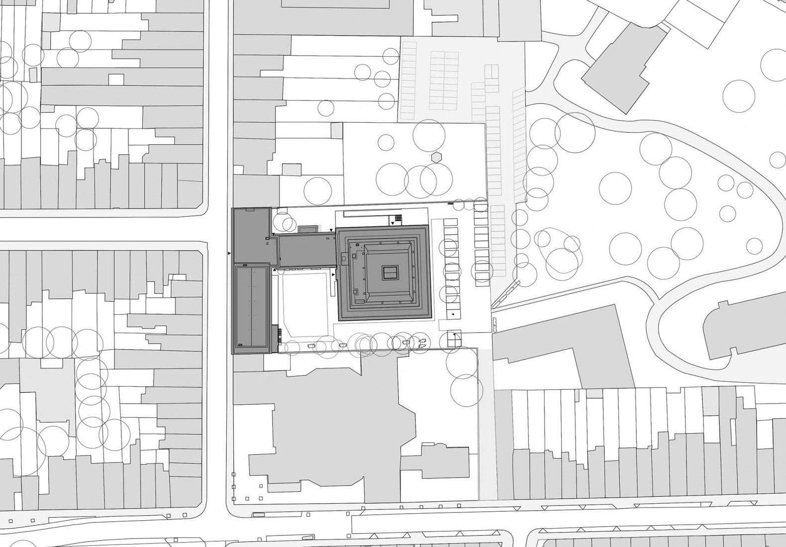Planta de situación. Transformación y ampliación de la Escuela de Artes Sint Lucas por Atelier Kempe Thill.