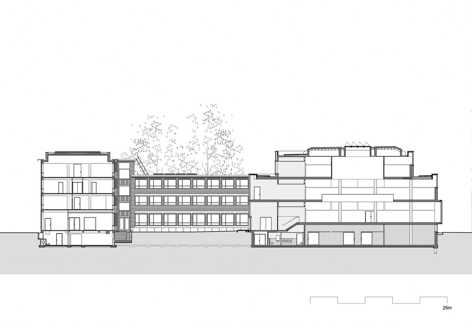 Sección. Transformación y ampliación de la Escuela de Artes Sint Lucas por Atelier Kempe Thill.