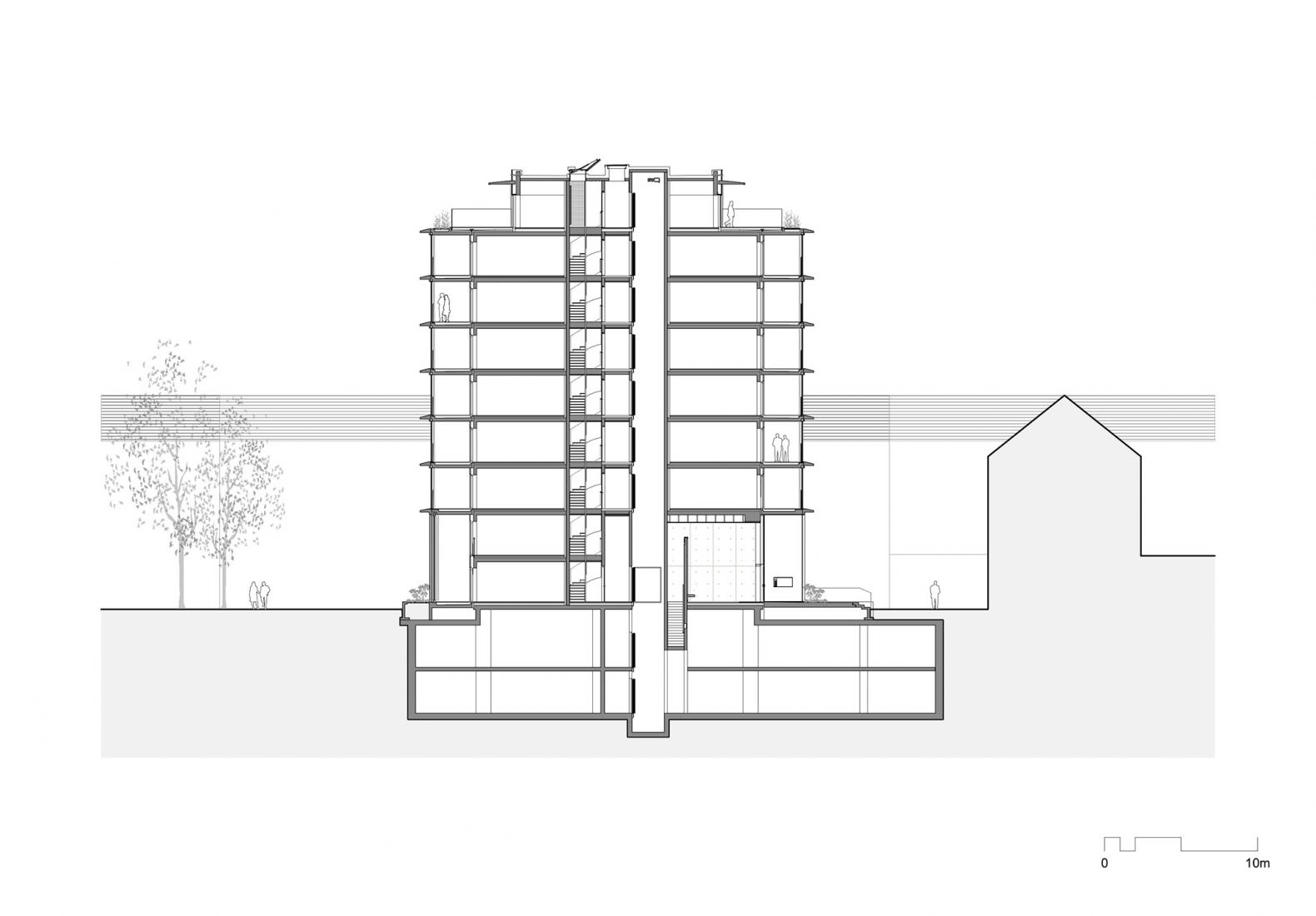 Section. Refuga Parkvilla by Atelier Kempe Thill architects and planners.