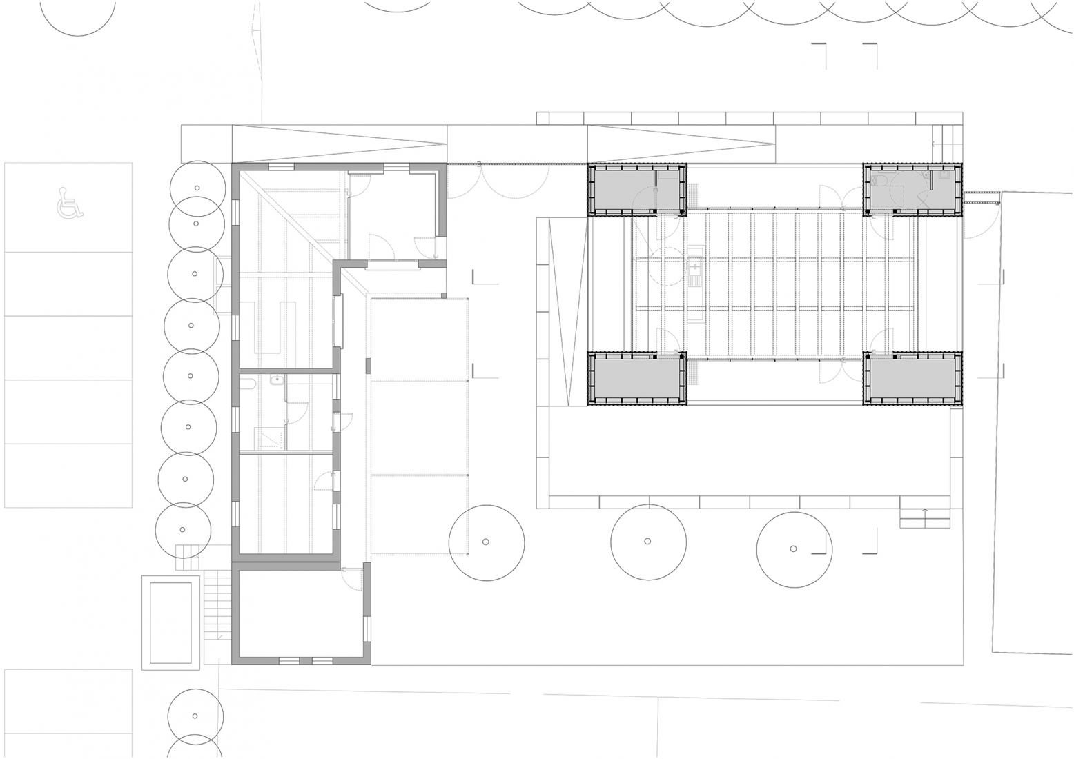 Planta baja. Sala Maurice Darbellay por Atelier Régis Roudil Architectes.