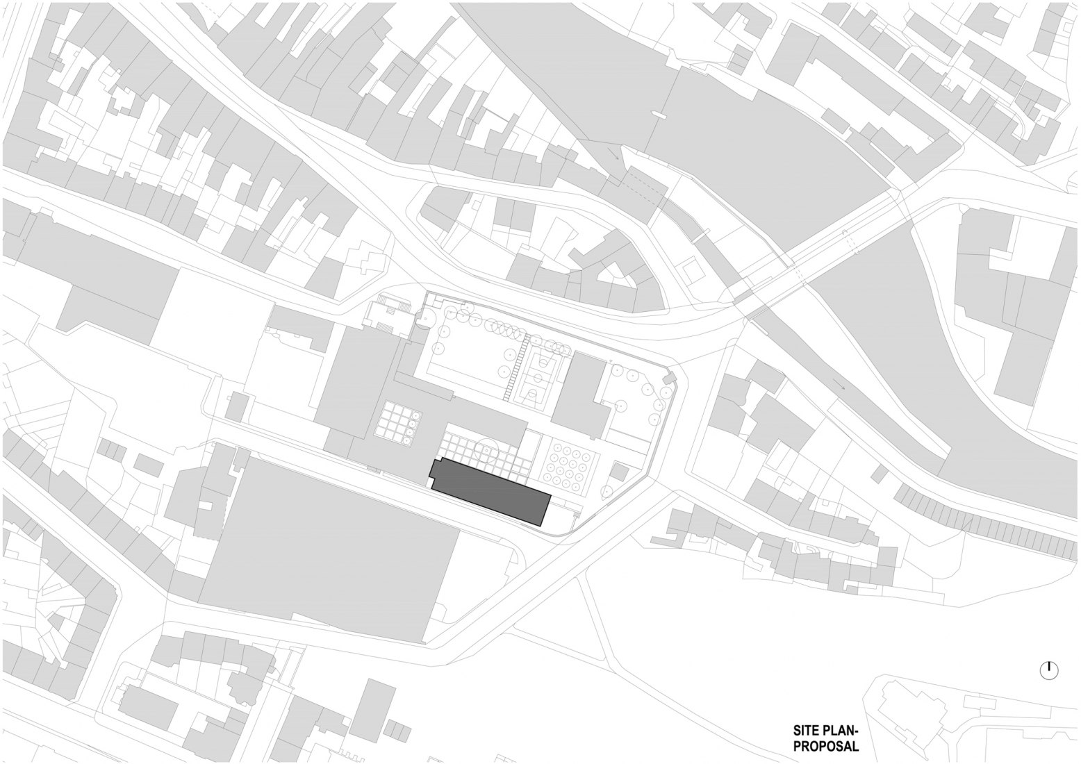 Proposal. Site plan. Extension of the Catholic Gymnasium in Třebíč by Atelier Tišnovka