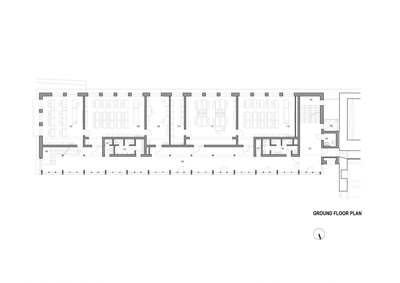 Ground floor plan. Extension of the Catholic Gymnasium in Třebíč by Atelier Tišnovka