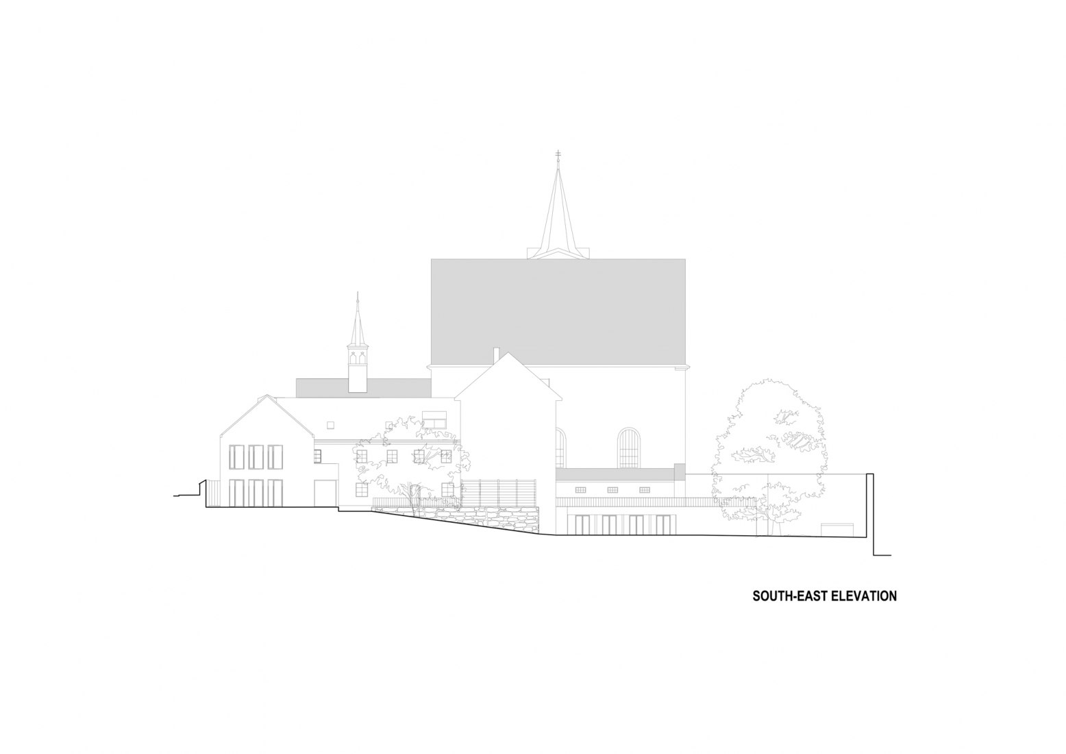 South-east elevation. Extension of the Catholic Gymnasium in Třebíč by Atelier Tišnovka