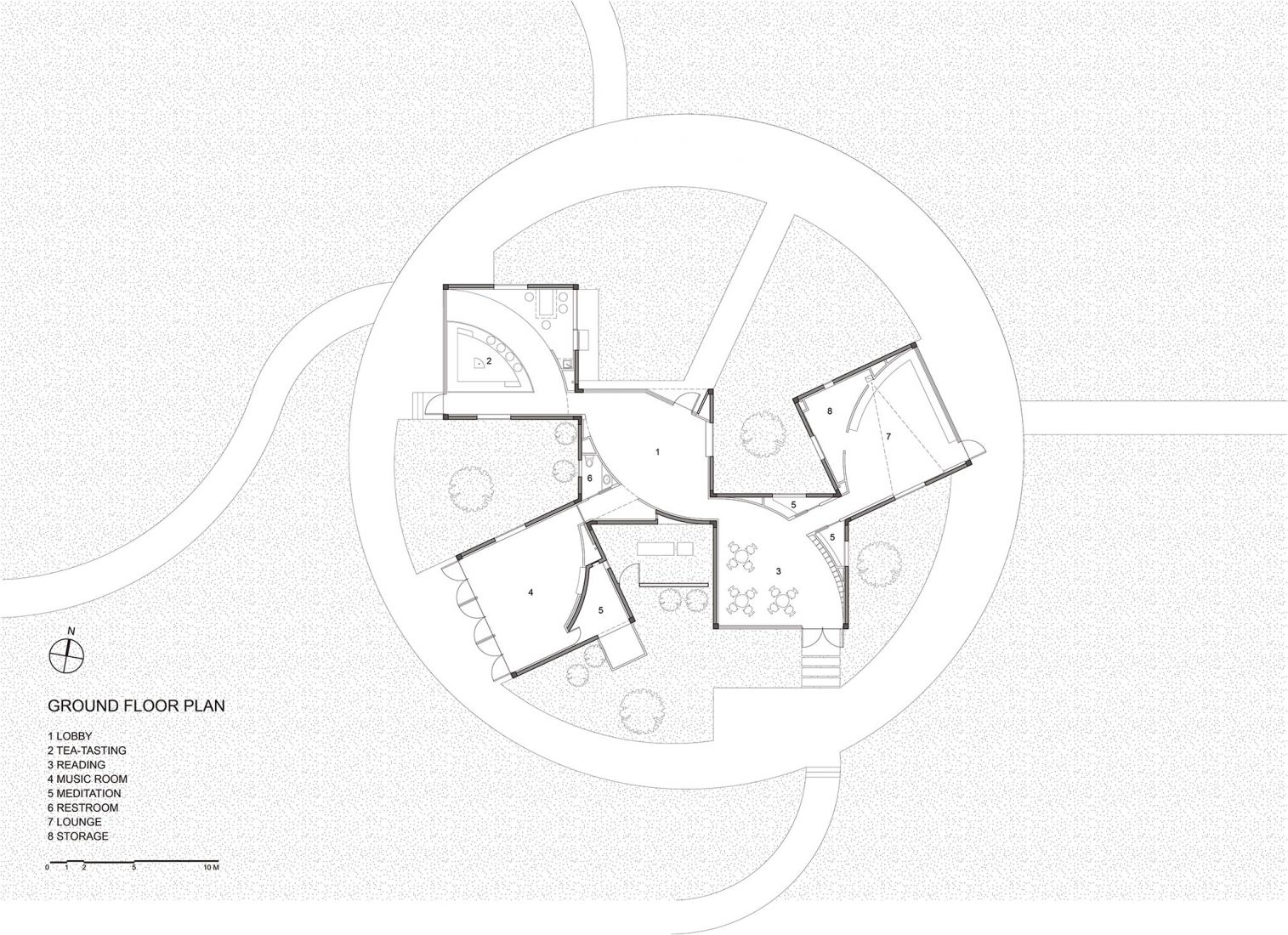 Ground floor plan. The Library in Ice-Chrysanthemum Field by Atelier Xi.