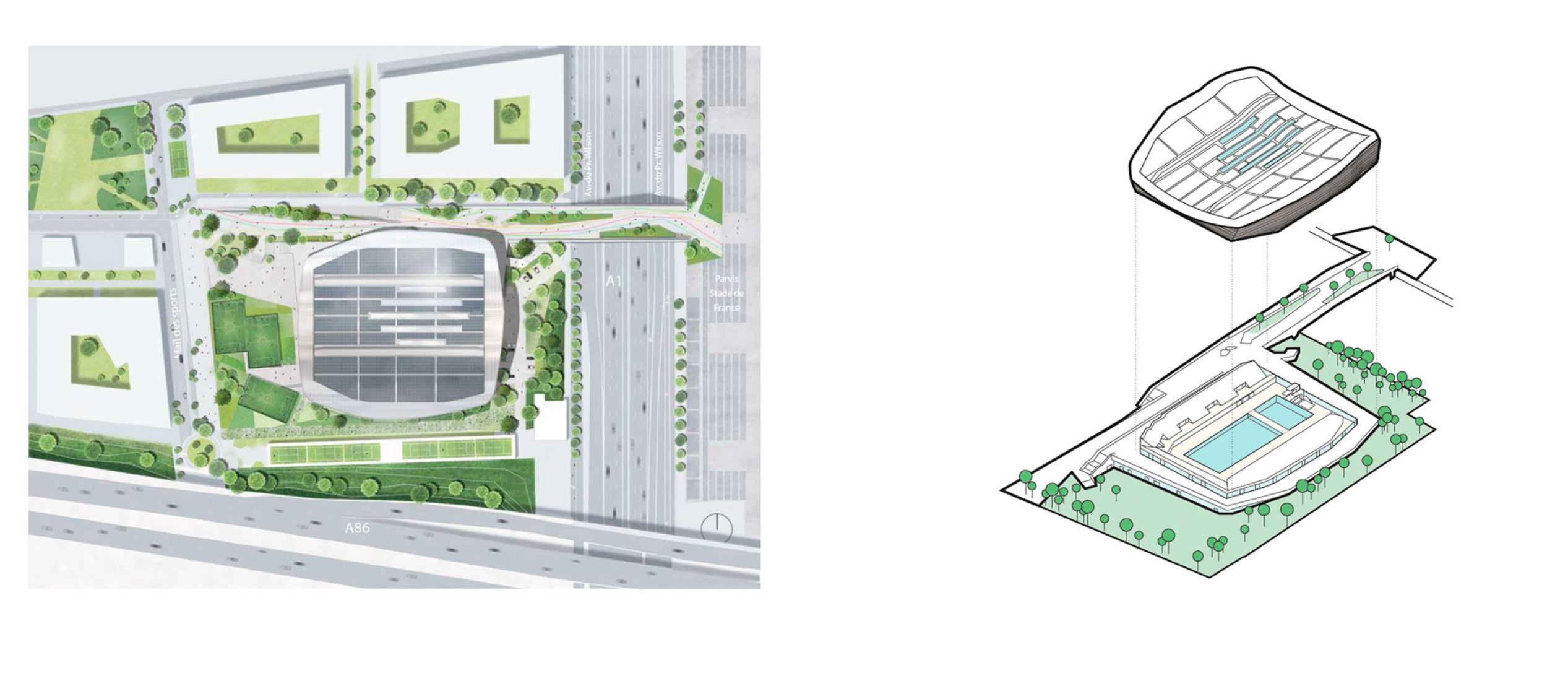Site plan. Aquatics Centre Paris 2024 by VenhoevenCS and Ateliers 2/3/4/.